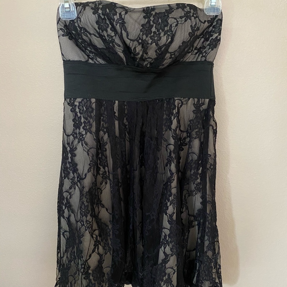 Black and Tan Lace Strapless dress